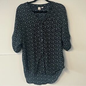 Women’s Bongo Navy Blue Heart Button Up Blouse. Size Large.